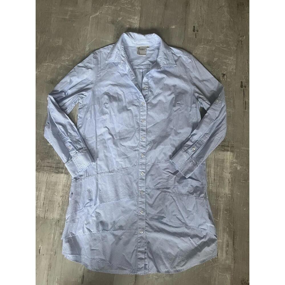 Finley Shirt Dress Womens Blue White Stripe Long Sleeve Made USA Sz Large